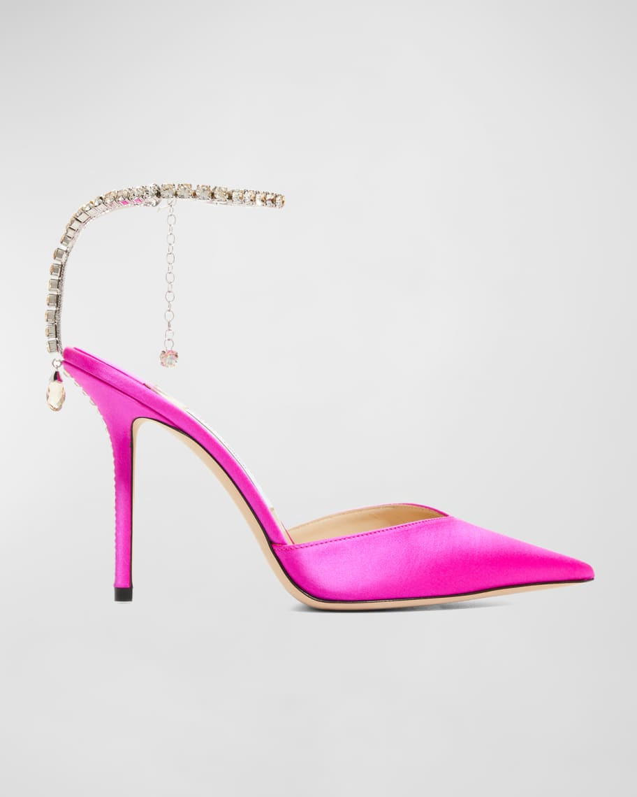 Jimmy Choo Saeda 100mm Satin Crystal Ankle-Strap Pumps | Neiman Marcus