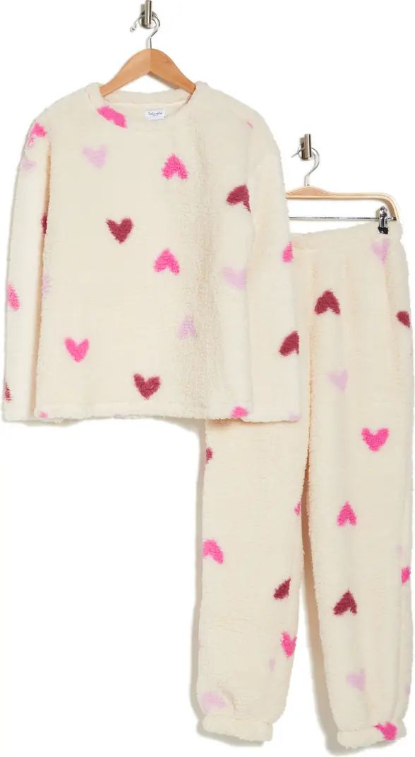 Heart Print Faux Shearling Long Sleeve Top & Joggers Pajamas | Nordstrom Rack