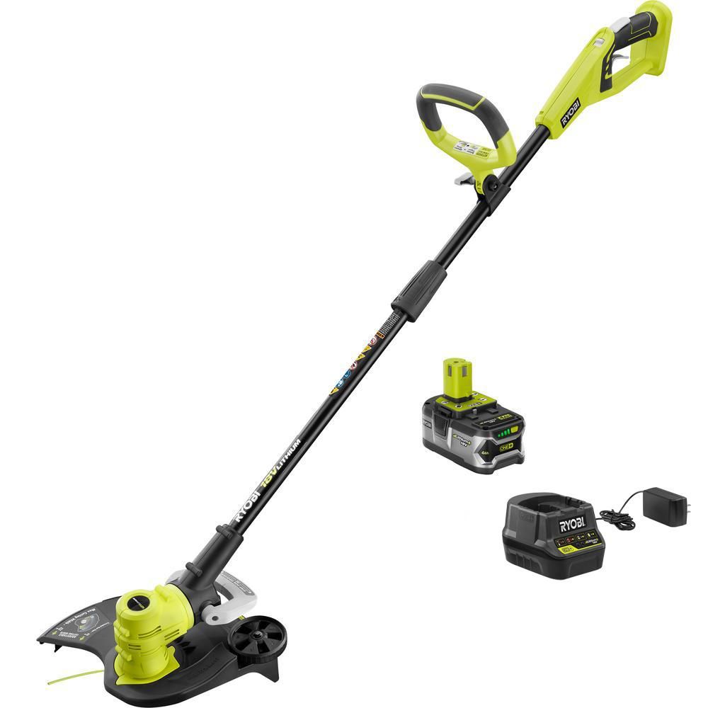 RYOBI ONE+ 18-Volt Lithium-Ion Cordless String Trimmer/Edger - 4.0 Ah Battery and Charger Include... | The Home Depot