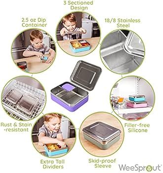 WeeSprout 18/8 Stainless Steel Bento Box (Compact Lunch Box) - 3 Compartment Metal Lunch Containe... | Amazon (US)