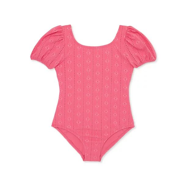 Wonder Nation Girl's Crochet Puff Sleeve Swimsuit, 1-Piece, Sizes 4-18 & Plus | Walmart (US)
