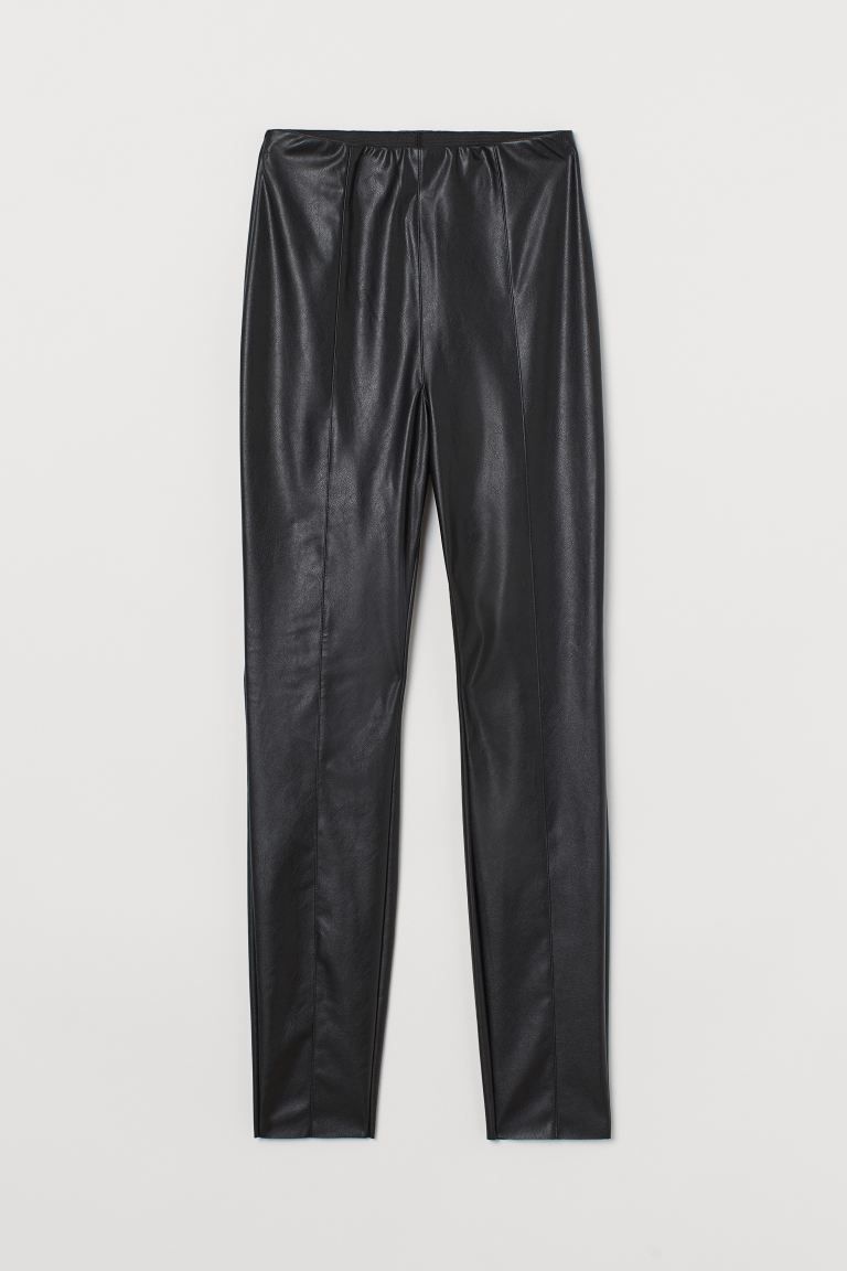 Leggings in stretch fabric. High waist and concealed, elasticized waistband. Stitched creases on ... | H&M (US + CA)