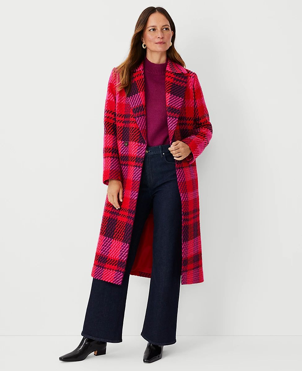 Plaid Long Double Breasted Coat | Ann Taylor (US)
