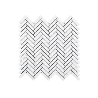 Herringbone Casacade White 11 in. x 10.875 in. x 6 mm Matte Porcelain Mosaic Floor and Wall Tile | The Home Depot