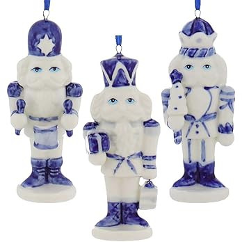 Porcelain Delft Blue Nutcracker Ornaments, 3 Assorted for Christmas | Amazon (US)