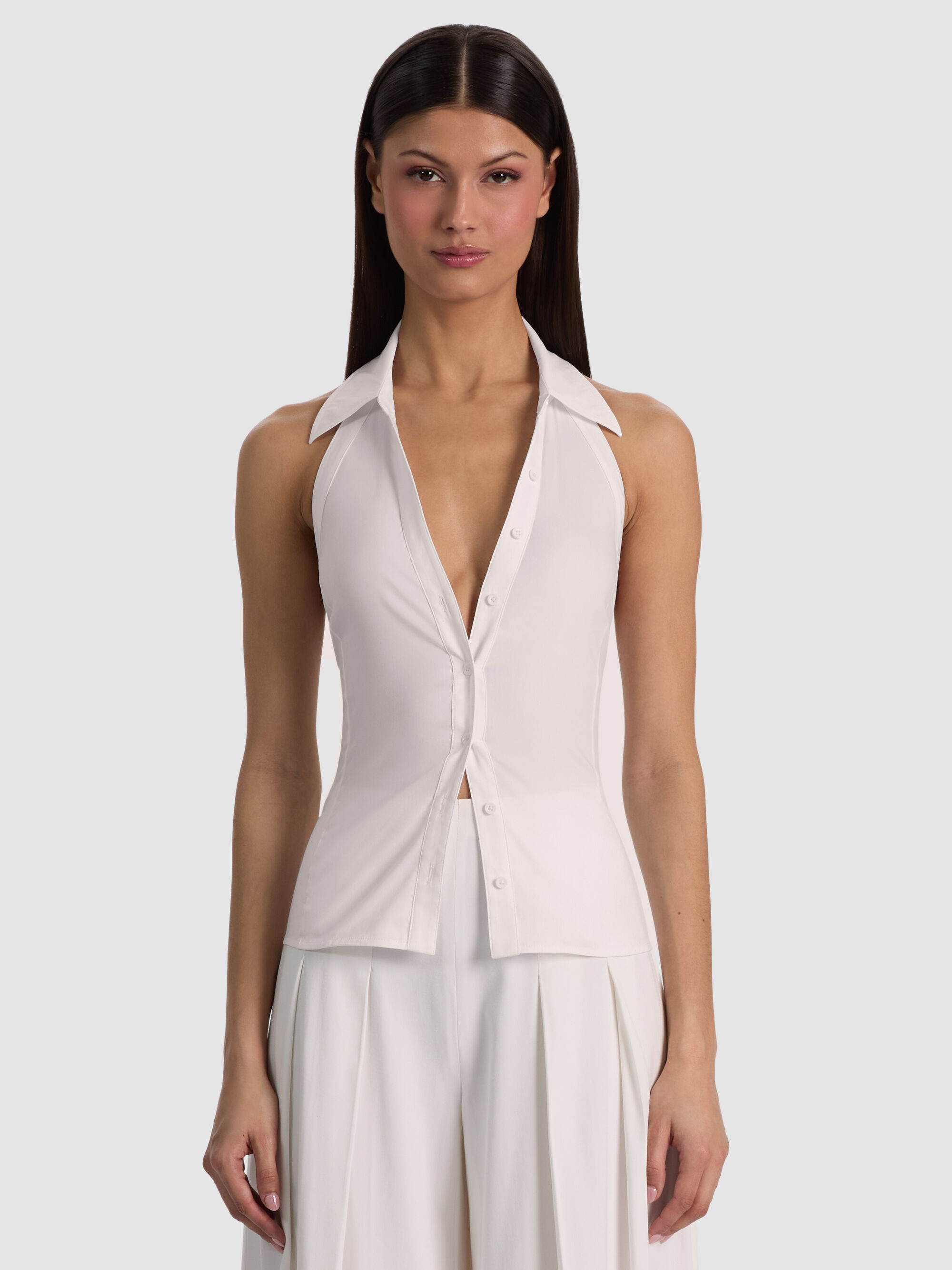 FREYA BUTTON DOWN HALTER TOP | Alice + Olivia