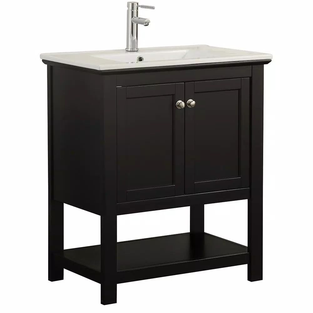 Fresca Bradford 30 in. W Traditional Bathroom Vanity in Black with Ceramic Vanity Top in White wi... | The Home Depot