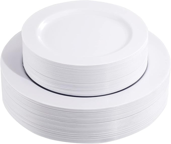 FLOWERCAT 60PCS White Plastic Plates - Heavy Duty White Disposable Plates for Birthday Party/Wedd... | Amazon (US)