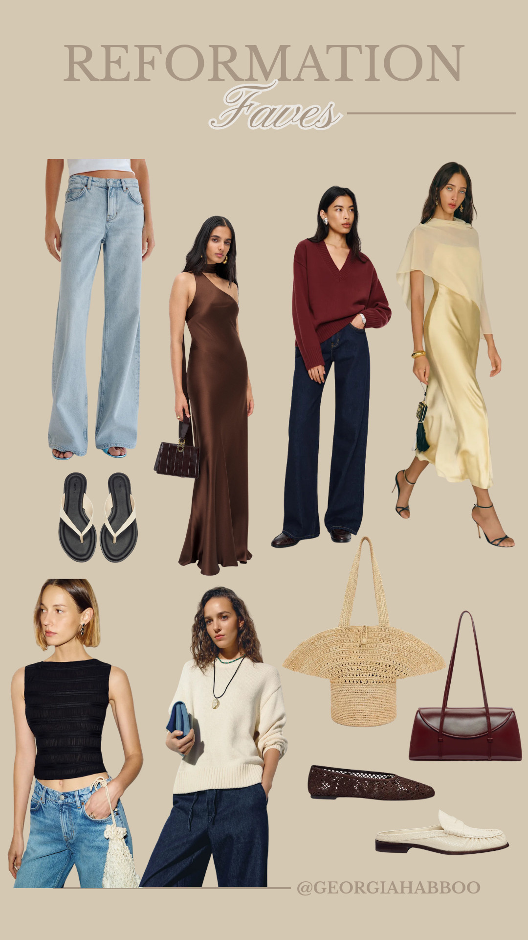 My Favourite Reformation New In Picks
Wedding Guest Dress, Spring outfit Inspo, Light denim jeans, Beach accessories, Shoulder bag, Knitwear, ballet flats, loafers 

 #LTKspring #LTKeurope #LTKjeans