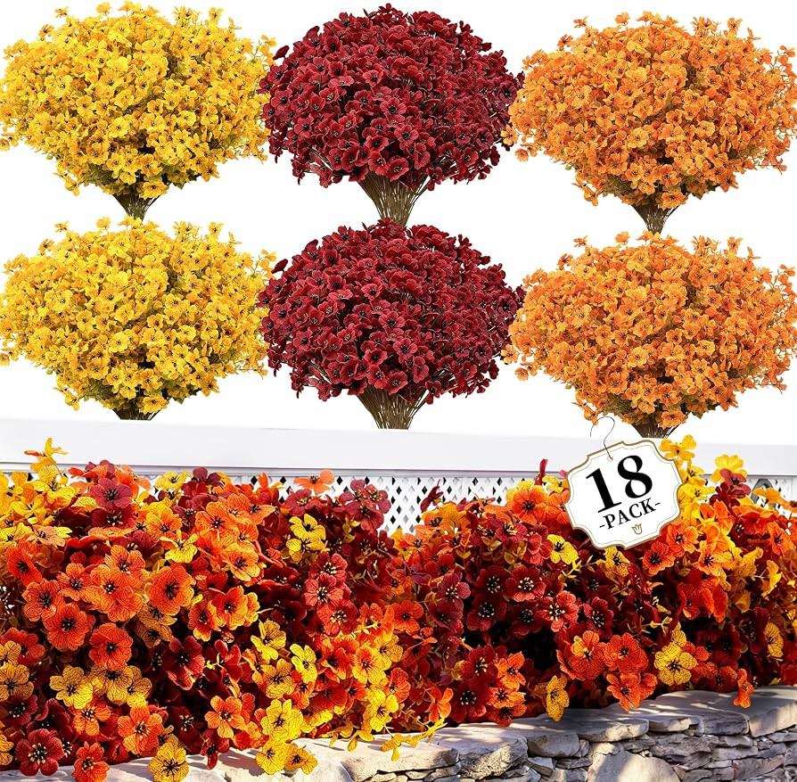ColoPlay 18 PCS Artificial Mums for Outdoors Faux Mums of Eucalyptus Leaves | Amazon (US)
