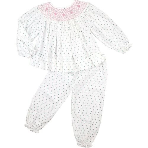 Pink Rosebud Smocked Hearts Pant Set | Cecil and Lou