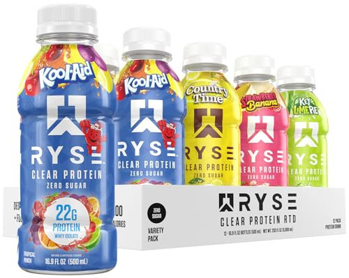 RYSE Clear Protein Drink - Variety Pack - 100 Calories, 22g Whey Isolate Protein Shake, Sugar-Free, 0g Fat & Lactose-Free - Refreshing Ready-to-Drink Beverage - 16.9 fl oz Bottles (12-Pack) | Amazon (US)