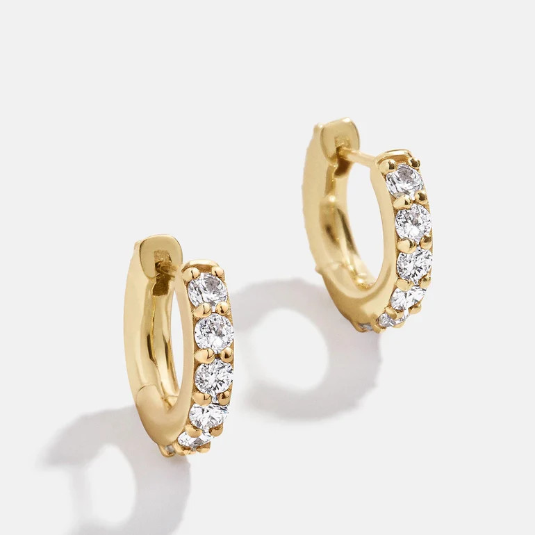 14K Gold Birthstone Huggie Earrings - Crystal | BaubleBar