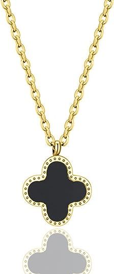 HighSpark Clover Necklaces for Women | Four Leaf Clover Necklace Pendant | Lovely Gift - Black | Amazon (US)
