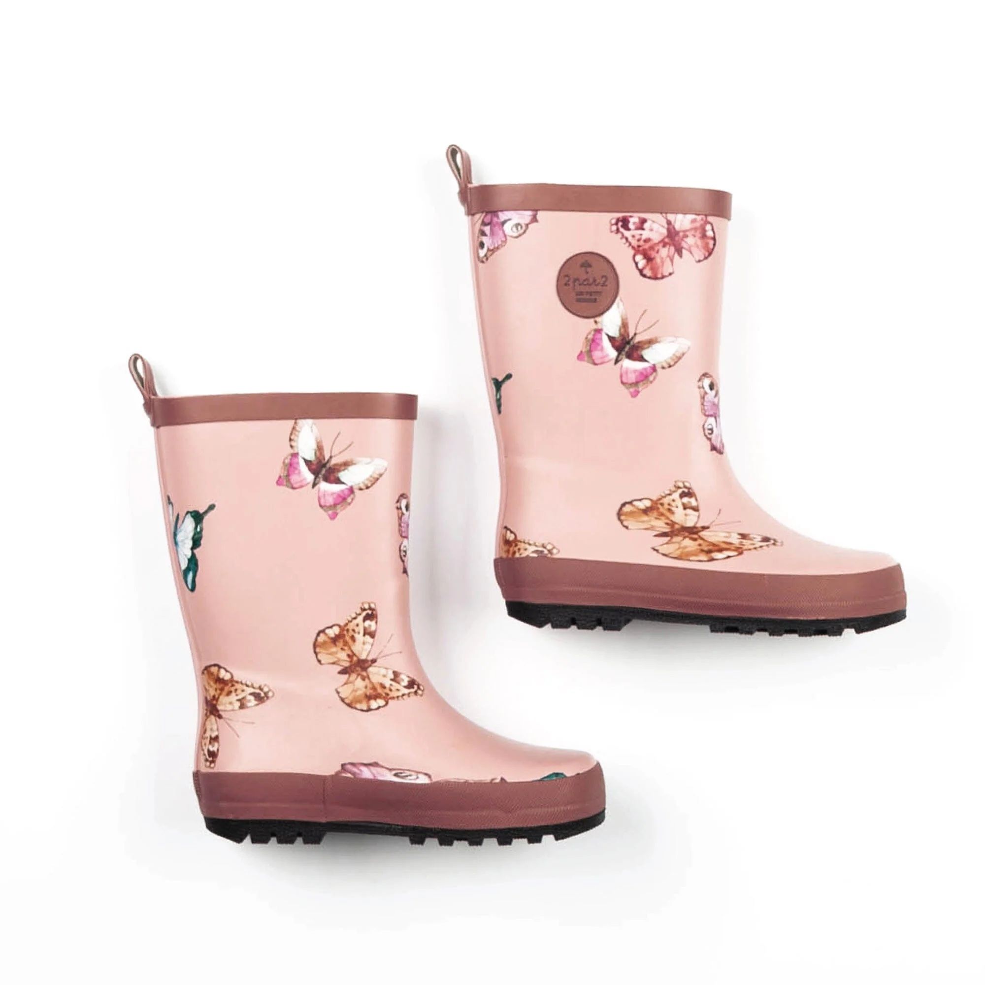 Printed Rain Boots Pink Watercolor Butterflies | Deux par Deux Childrens Designer Clothing