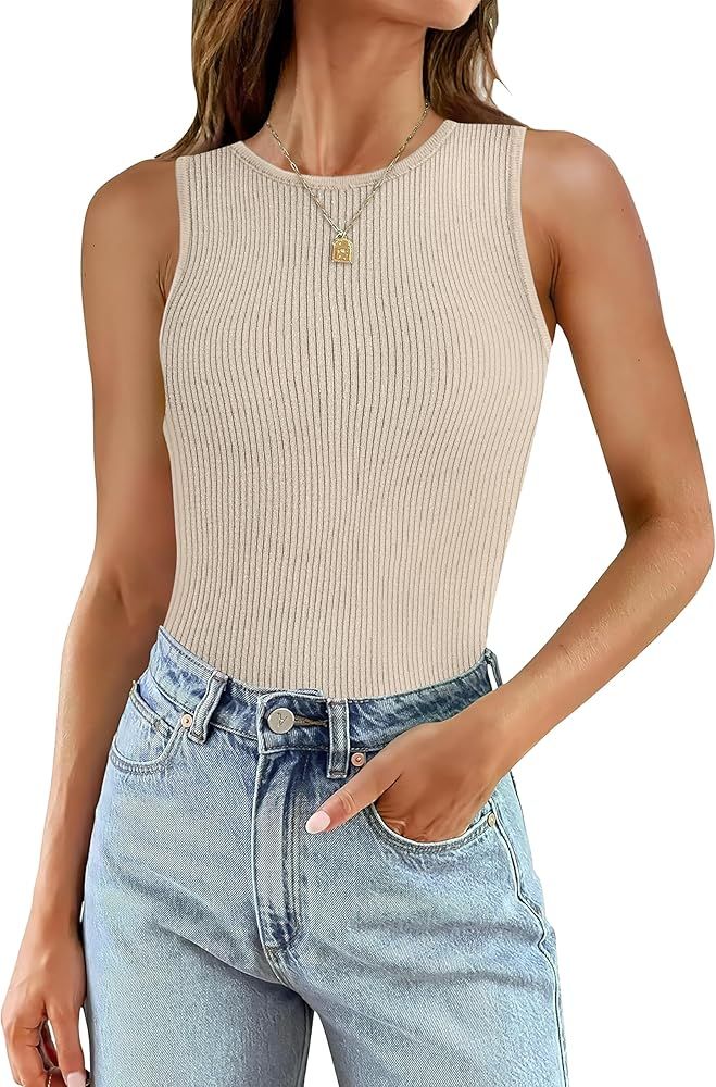 SAMPEEL Ribbed Tank top for Women Trendy Crewneck Sleeveless Tops | Amazon (US)