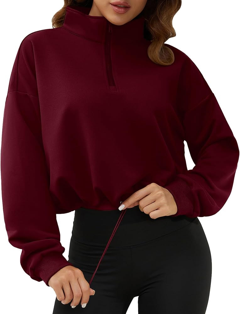 MAVIS LAVEN Women's 2023 Fall Fashion Half Zip Crop Pullover Sweatshirt High Neck Workout Athleti... | Amazon (US)