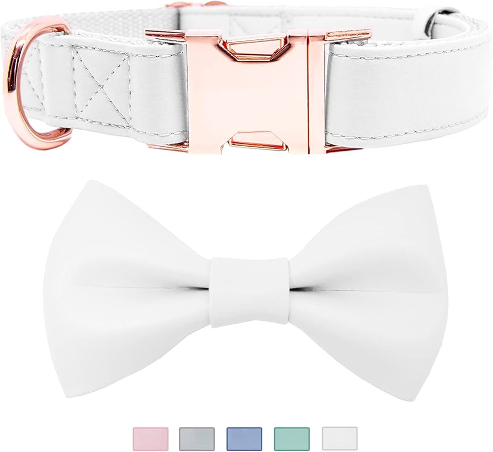 Soft Leather Bowtie Dog Collar - Adjustable Cute Bow Tie Collar [Easy to Clean] with Stylish Rose... | Amazon (US)