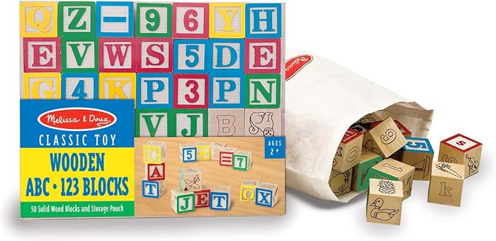 Melissa & Doug Deluxe Wooden ABC/123 1-Inch Blocks Set with Storage Pouch (50 pcs) | Amazon (US)