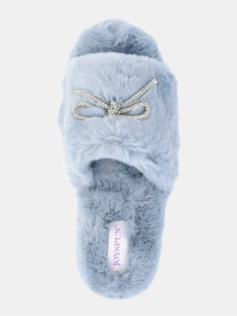 Joyspun Women's Rhinestone Bow Open-Toe Slippers | Walmart (US)