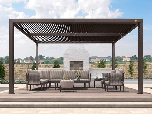 PURPLE LEAF Louvered Pergola 10' × 14' Outdoor Hardtop Gazebo Adjustable Aluminum Sun Shade for Deck Garden Backyard Patio Retractable Roof Canopy Bronze | Amazon (US)