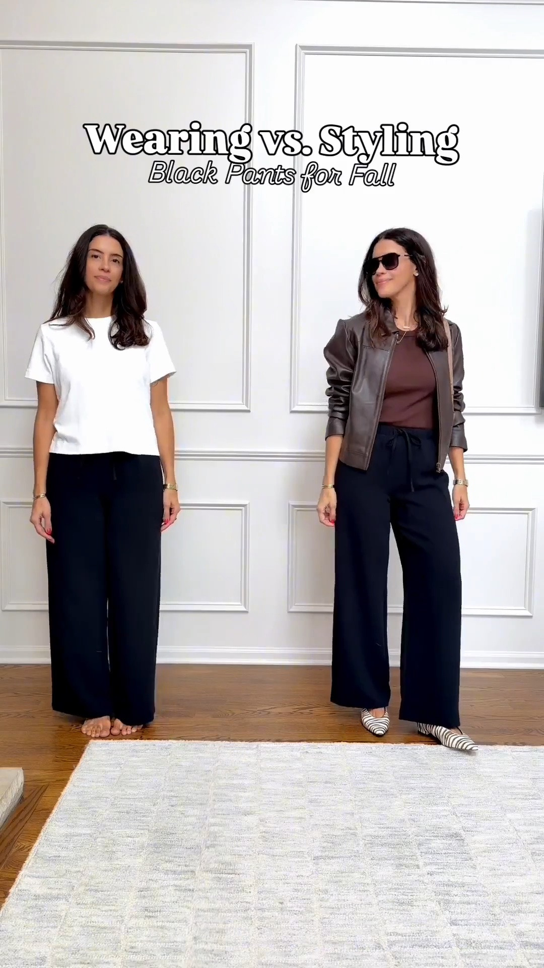 Black trousers are a closet staple. here are 3 elevated casual ways to style them for fall 🖤
Sizing: 
Tee size medium
Cashmere sweater size Small
Brown tee size medium
Leather jacket size medium
Pants: I’m 5’6” on a size small on both options (Amazon and aritzia)
Flats: TTS
Jean Shirt: run oversized, I’m wearing a size XS

#LTKgrwm #LTKSeasonal #LTKOver40