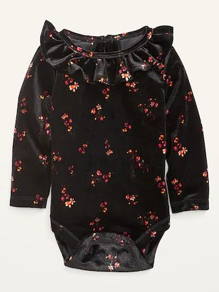 Velvet Ruffled Floral-Print Bodysuit for Baby | Old Navy (US)