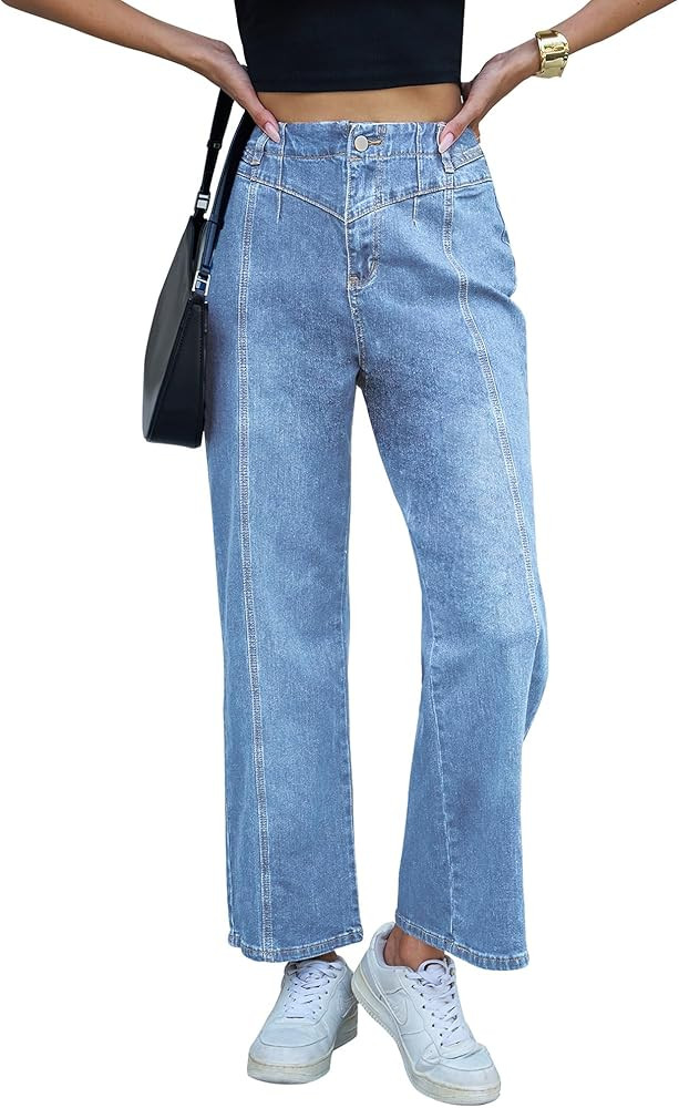 Wide Leg Jeans for Women Trendy High Waisted Straight Leg Stretchy Jeans Seamed Paneling Loose Ba... | Amazon (US)