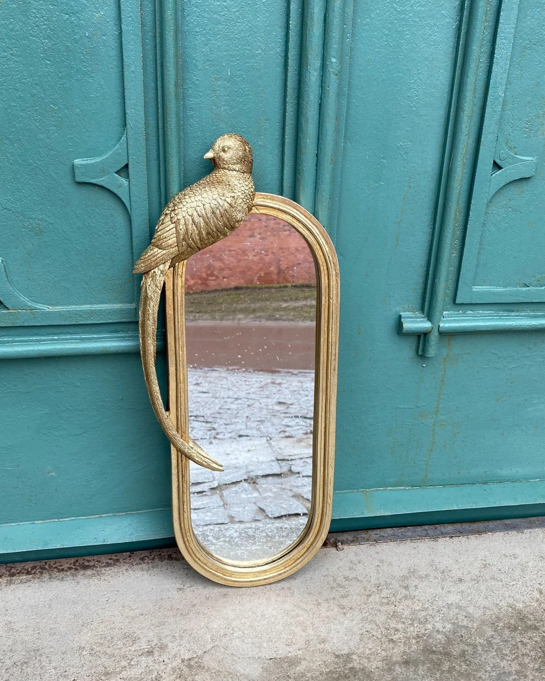 Long Oval Mirror in Golden Frame Art Deco Style Mirror - Etsy | Etsy (US)