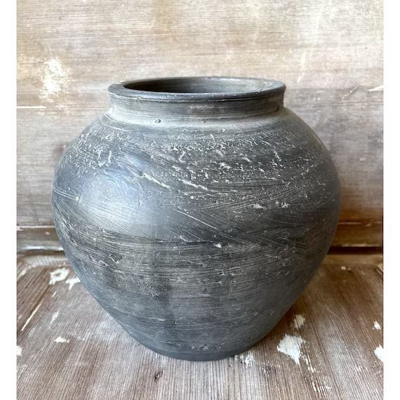 Vintage Black Gray Clay Pottery Pot Vase {2} | Etsy (US)