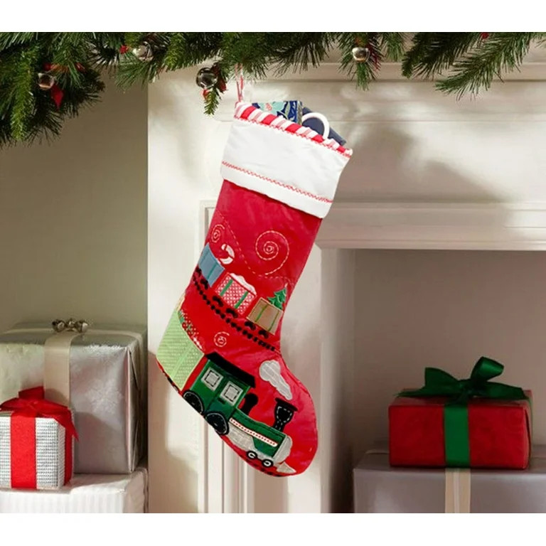 Train Quilted Christmas Stocking, 20" Large  Embroidered Christmas Stockings |Stocking Decoration... | Walmart (US)