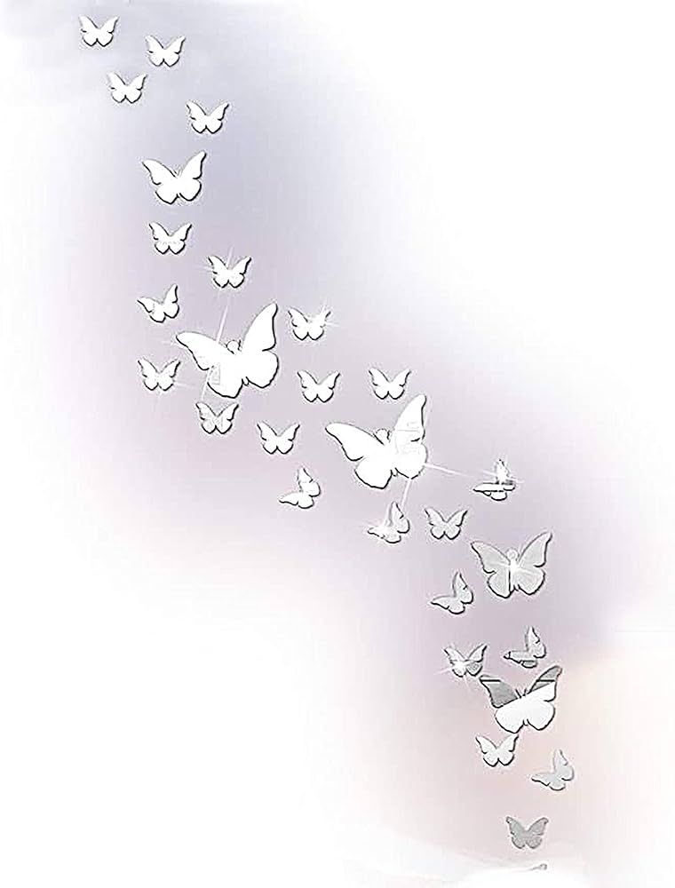 Butterfly Mirror Wall Stickers Acrylic Wall Decals for Wall Decor Home Decor (30Pcs Butterfly-Sil... | Amazon (US)