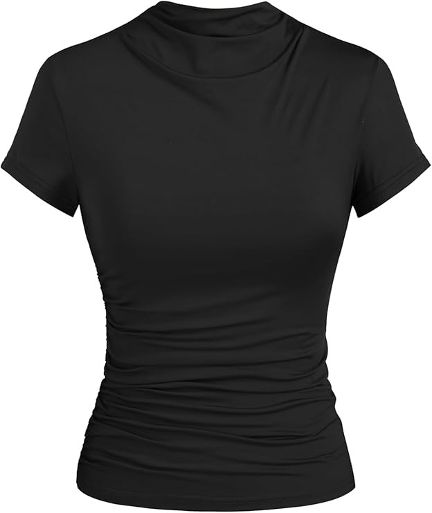 CIDER High Neck Ruched Short Sleeve Tee | Amazon (US)
