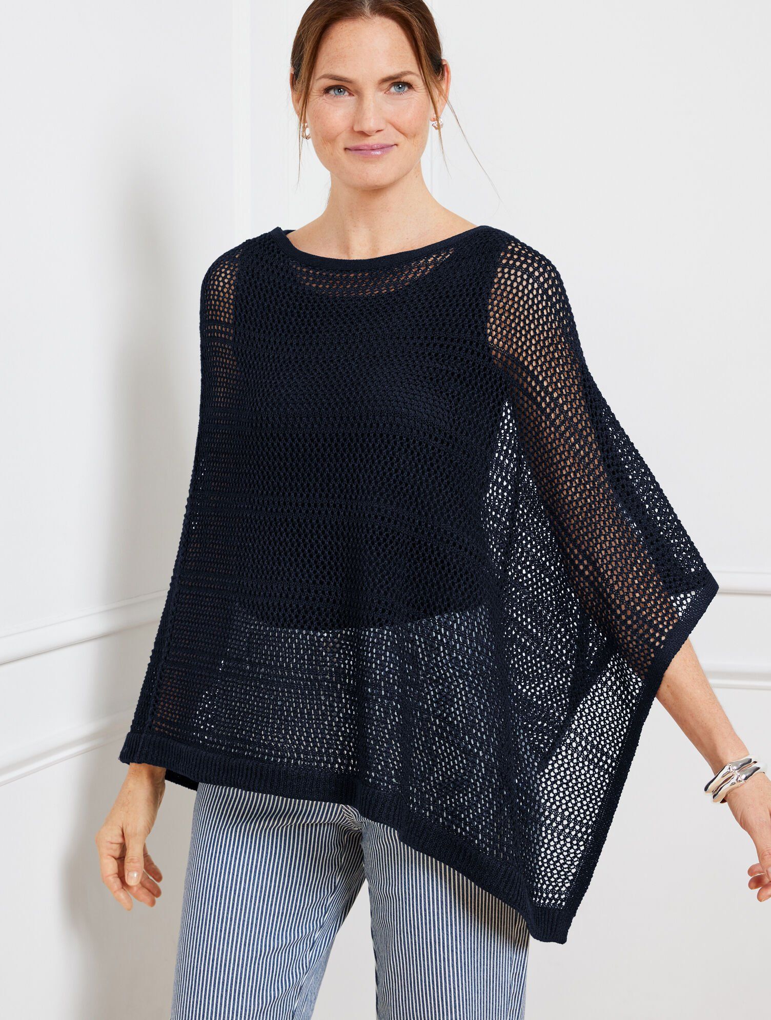 Linen Blend Open Stitch Poncho | Talbots