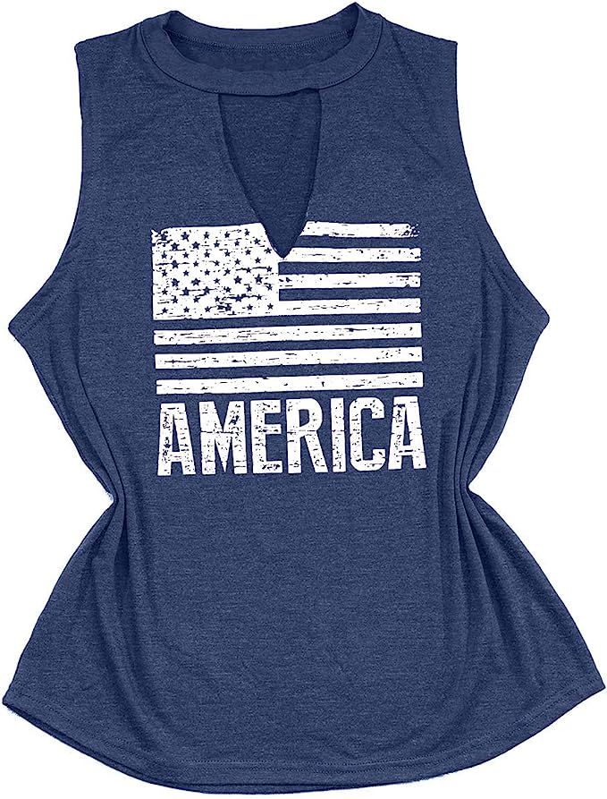 KIDDAD American Flag Tank 4th of July Vest Women Stars Striped Flag Tanks Independence Day Sleeve... | Amazon (US)
