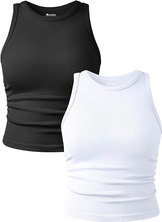 OQQ Women's 2 Piece Tank Tops Crew Neck Sleeveless Basic Stretch Casusal Yoga Crop Camis | Amazon (US)