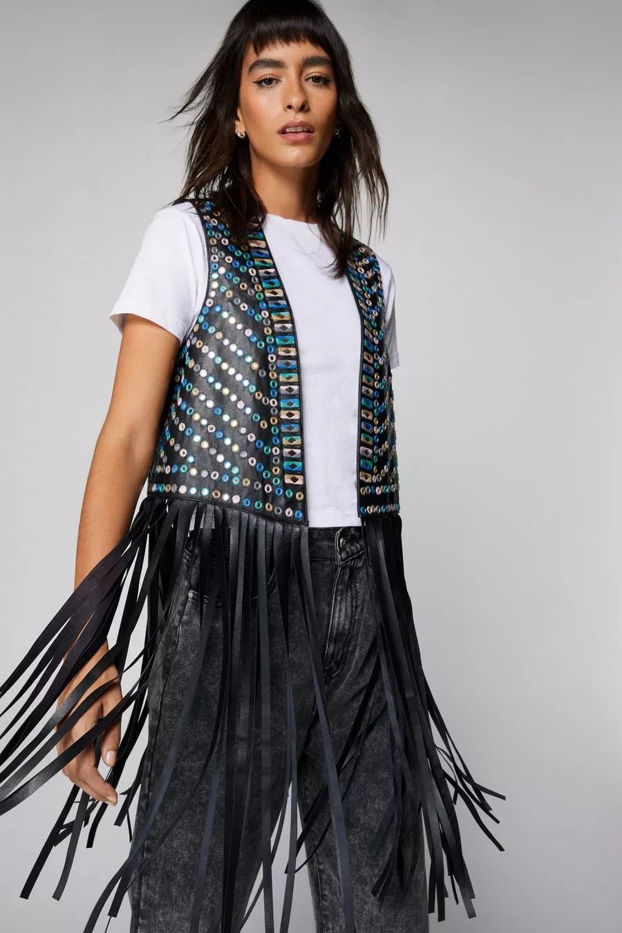 Real Leather Mirror Embellished Tassel Waistcoat | Nasty Gal US