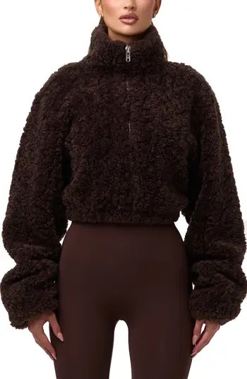 Faux Shearling Quarter Zip Crop Pullover | Nordstrom