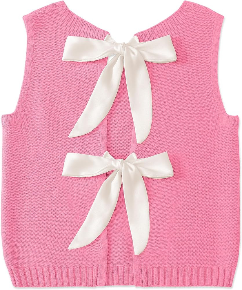 UEU Womens Sweater Vest Bow Tie Back Knitted Tank Tops Casual Crop Vest Tops 2025 Y2K Fashion Clo... | Amazon (US)