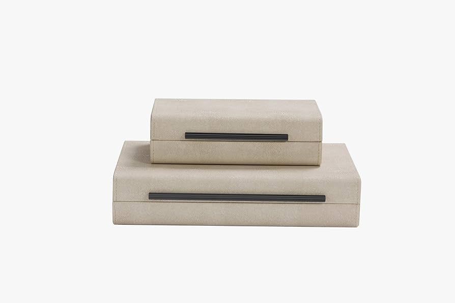 Ivory Shagreen Set of 2pcs Decorative Boxes Storage Boxes for Modern Home Decor Jewelry Organizer... | Amazon (US)