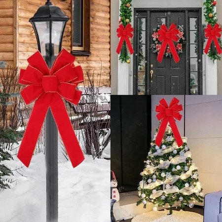 Lwlmwt Christmas Tree Decoration,Christmas Red Velvet Multi-ear Bow,Vintage Rustic Craft Bows Ornaments,Velvet Ribbon Bows for Christmas Tree,Party DIY Decorations | Walmart (US)