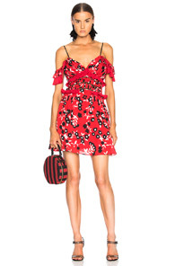 self-portrait Cold Shoulder Floral Print Mini Dress in Floral,Red | FWRD 