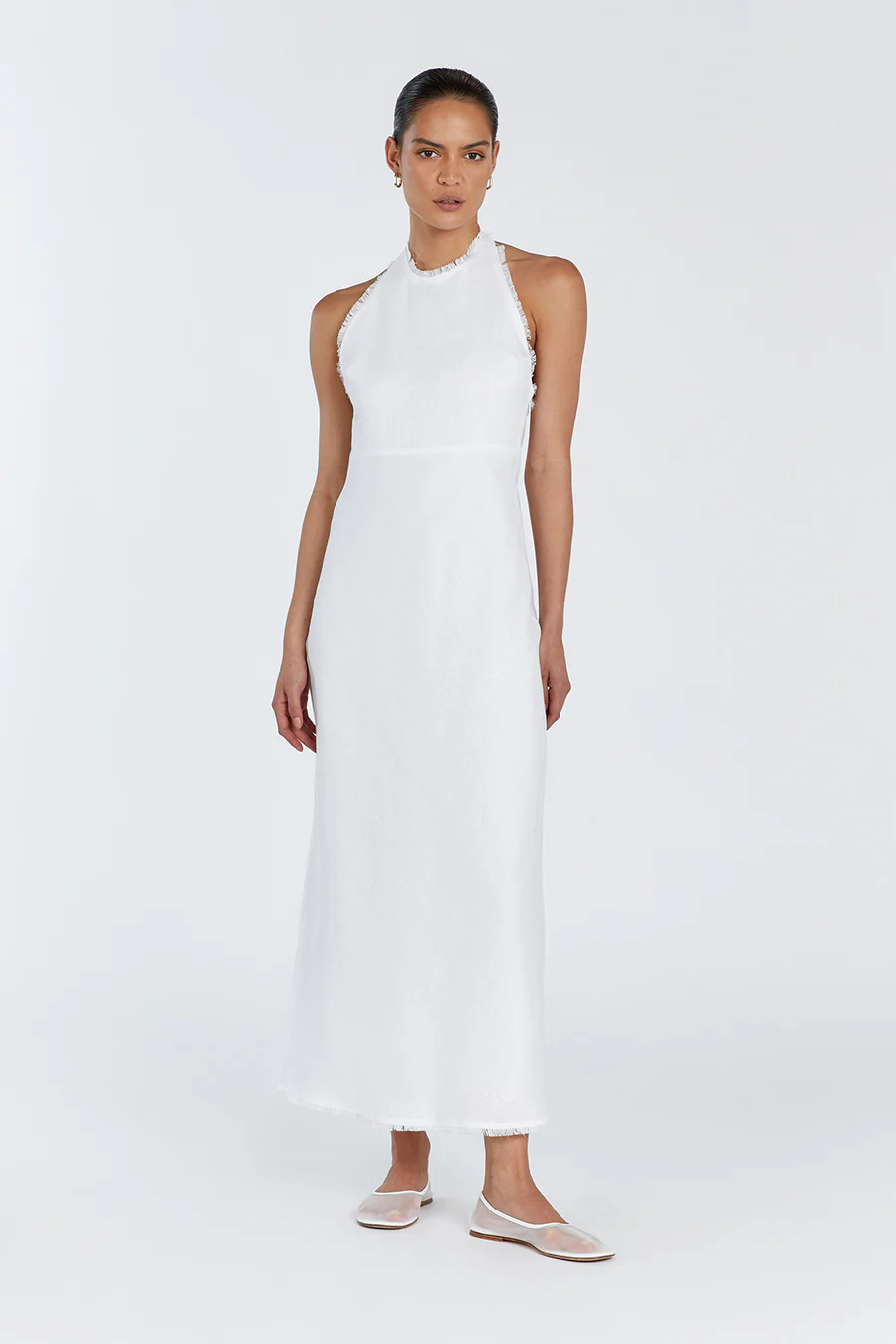 ADINA WHITE LINEN HALTER MAXI DRESS | DISSH