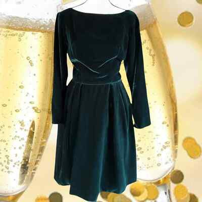 1963 Vintage Dark Green Velvet Party Dress Full Skirt Split Sleeve Pinup Size S  | eBay | eBay US