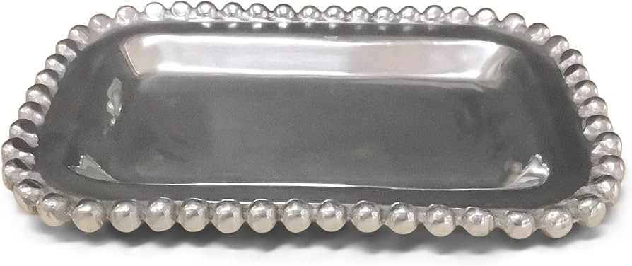 Rectangular Beaded Trim - 10 x 4 Inch Silver Tone Aluminum Multipurpose Serving Tray | Amazon (US)