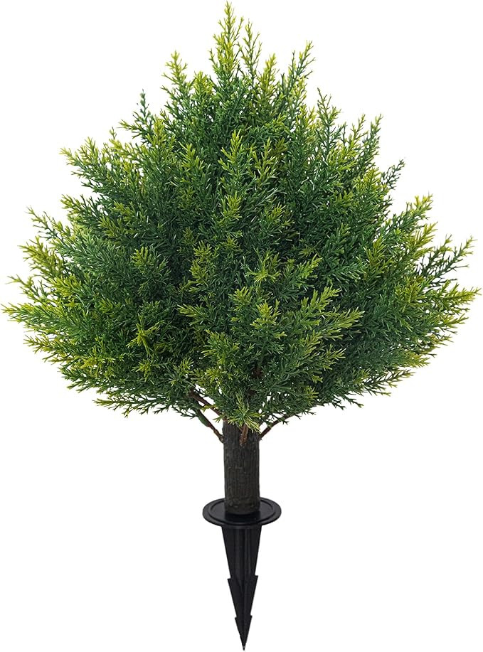 Artificial Cedar Topiary Ball Tree with Ground Spike, 16'' Fake Cedar Plant UV Resistant Artifici... | Amazon (US)