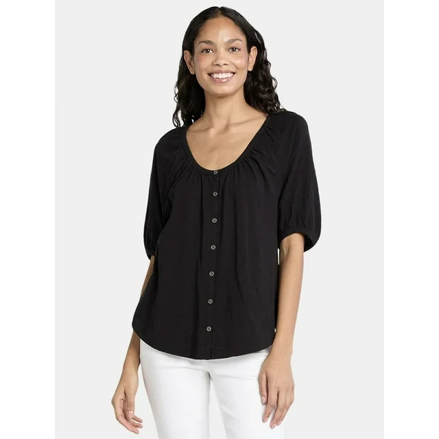 Time and Tru Women's Cotton Peasant Top, Sizes XS-XXXL | Walmart (US)