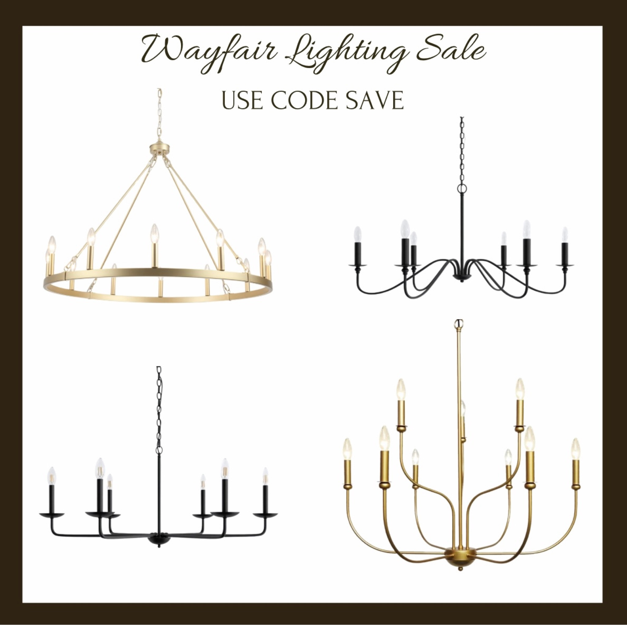 Wayfair Lighting Sale use code SAVE 

Chandelier 
Lighting 
Modern lighting 
Farmhouse lights 

#LTKhome #LTKsalealert