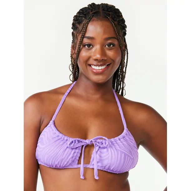 Love & Sports Women's Jacquard Tullum Tie Front Bikini Top | Walmart (US)