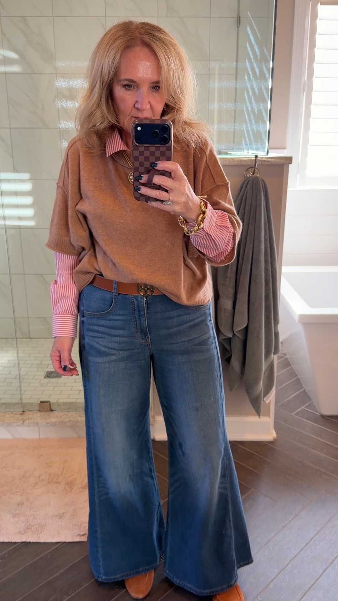 Love this gorgeous coat!! Under $100 and super chic and warm but not bulky. Size medium 
Anthropologie fitted button down size medium 
Cashmere sweater size medium 
Knit sweatpant jeans size 29 petite to wear sneakers or flats. I’m 5’3 
Colette jeans also available in knit too. So warm! 

#LTKSeasonal #LTKootd #LTKOver40